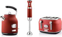 Westinghouse Retro Waterkoker + Broodrooster 4 Sleuven + Staafmixer - Rood - thumbnail