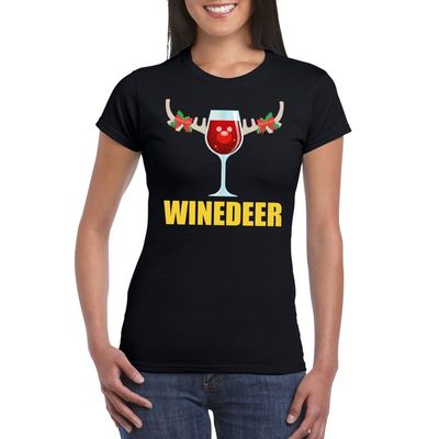 Foute Kerst t-shirt Winedeer zwart voor dames