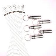 Set 5 x ronde Micro container, zilver + logsheets