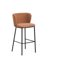 Kave Home Ciselia barkruk H75 dik chenille Terra poot zwart