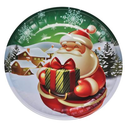 HI kinderbord met kerstman - 2x stuks - groen/rood - metaal - 26 cm - kerstontbijt - kerstdiner - ke
