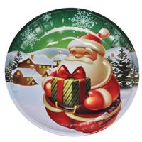 HI kinderbord met kerstman - 2x stuks - groen/rood - metaal - 26 cm - kerstontbijt - kerstdiner - ke