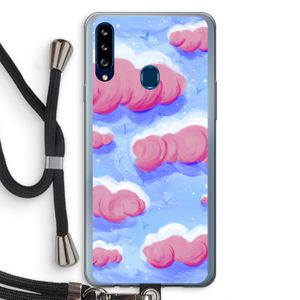 Roze wolken met vogels: Samsung Galaxy A20s Transparant Hoesje met koord