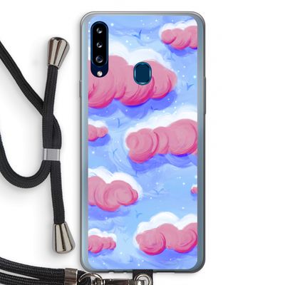 Roze wolken met vogels: Samsung Galaxy A20s Transparant Hoesje met koord