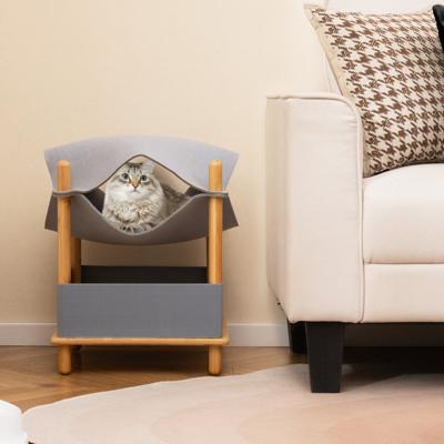 Kattenhuis met 2 Etages Verhoogd Kattenbed met Opbergruimte Hangmat of Kattenmand Kattenmeubel 40 x 40 x 53 cm