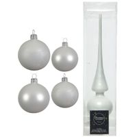 Glazen kerstballen pakket winter wit glans/mat 38x stuks 4 en 6 cm met piek glans - thumbnail