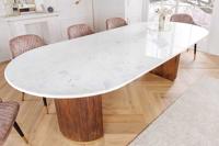Design eettafel GATSBY 240 cm bruin goud mangohout ovaal wit marmeren blad - 44084