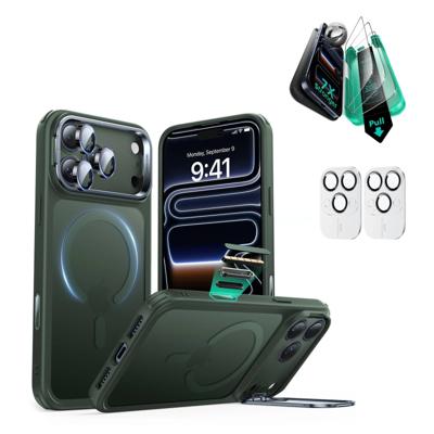 iPhone 17 Pro Max Bundle Classic Hybrid Magnetic Case (Camera Control, Stash Stand) and Armorite Screen Protector - Frosted Green