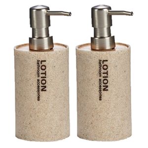 2x stuks zeeppompjes/zeepdispensers beige kunststof 350 ml