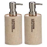 2x stuks zeeppompjes/zeepdispensers beige kunststof 350 ml - thumbnail