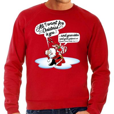 Kersttrui in grote maten - sweater - Zingende kerstman met gitaar - rood - voor heren Kersttrui in grote maten - sweater - Zingende kerstman met gitaar - rood - voor heren