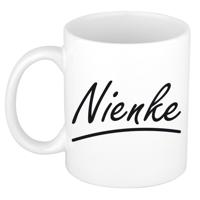 Nienke Naam koffiemok - beker - met sierlijke letters - wit - 300 ml - Cadeau - Dames