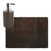 MSV badkamer droogloop tapijt - Langharig - 50 x 70 cm - incl zeeppompje zelfde kleur - bruin - Badmatjes - thumbnail