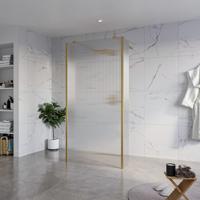Fortifura Galeria Vrijstaande Inloopdouche - 100x200cm - Helder geribbeld - antikalk - 8mm veiligheidsglas - 2 zijwanden 30cm - wandsteunen en hoekprofielen - Geborsteld Messing PVD (Goud) SW927770 2x/SW797955/SW797945 2x/SW798731 2x