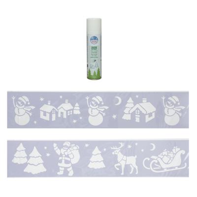 Kerst sfeer raamsjablonen met ECO spuitsneeuw - 9x stuks - 24 x 60 cm - raamdecoratie