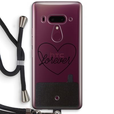 Forever heart black: HTC U12+ Transparant Hoesje met koord