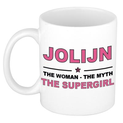 Jolijn cadeau mok - Woman Myth Supergirl - naam koffiemok - 300 ml - collega - moederdag Jolijn cadeau mok - Woman Myth Supergirl - naam koffiemok - 300 ml - collega - moederdag