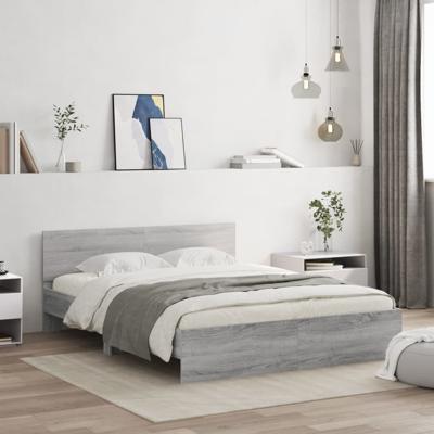 Bedframe met hoofdeinde en LED-licht grijs sonoma 160x200 cm