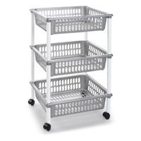 Opberg trolley/roltafel/organizer met 3 manden 40 x 30 x 61,5 cm zilver/wit - thumbnail