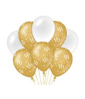 Ballonnen 16 Jaar Goud/Wit (8st)