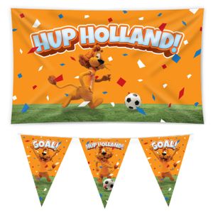 Loeki EK/WK versier pakket - 2x vlaggenlijn 10m - gevelvlag 100 x 150 cm - oranje