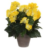 Mica Decorations Kunstplant - Begonia - geel - 30 cm - grijze pot - Kunstplanten - thumbnail