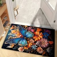 Rechthoekig Vloerkleed met Blauwe Vlinder en Kleurrijke Bloemen (50x80 cm) - Home & Living - Spiritueelboek.nl