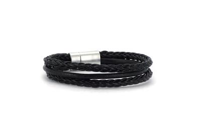 Qoss Heren Leren Armband Jaap Zwart - Maat M