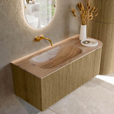 Badmeubel Mondiaz Kurve-Dlux | 115 cm | Meubelkleur Dusk | Wastafelkleur Arena | Solid surface | Wasbak linker zijde spoelbak | Zonder kraangat(en)
