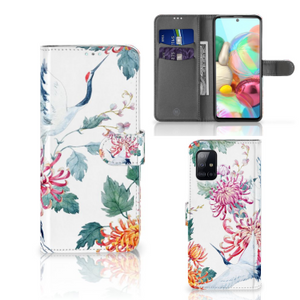 Samsung Galaxy A71 Telefoonhoesje met Pasjes Bird Flowers