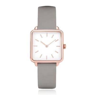 LGT JWLS Dameshorloge &apos;Square&apos; - Grijze Lederen Band, Wit Uurwerk, Rose Gouden Kast