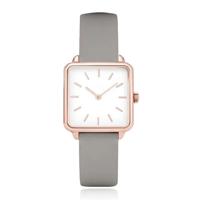 LGT JWLS Dameshorloge &apos;Square&apos; - Grijze Lederen Band, Wit Uurwerk, Rose Gouden Kast