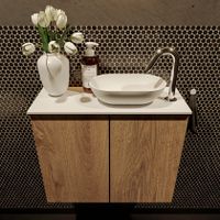 Mondiaz Fowy toiletmeubel 60cm washed oak met blad en waskom talc rechts 1 kraangat