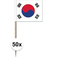 50x Cocktailprikkers Zuid-Korea 8 cm vlaggetje landen decoratie - thumbnail