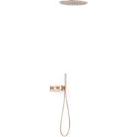 Regendouche set Tres B-System | Inbouw | Thermostaatkraan | 2-weg | Rechthoekig | 24k Rose goud mat