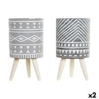 Grondlegger DKD Home Decor Grijs Cement Wit Pijnboom Boho (14,3 x 14,3 x 26,2 cm) (2 Stuks)
