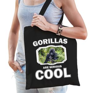 Katoenen tasje gorillas are serious cool zwart - gorilla apen/ gorilla cadeau tas   -