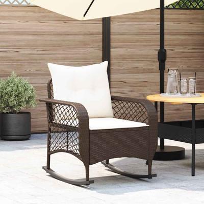 Tuinschommelstoel met kussens poly rattan bruin