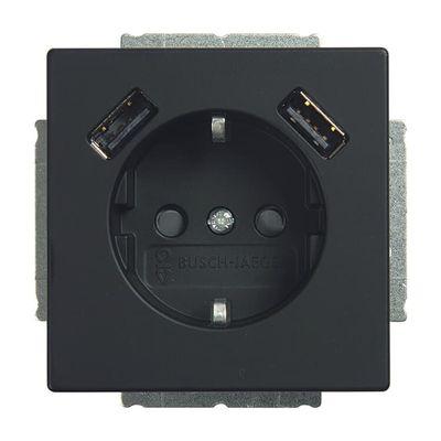 BJ stopcontact met USB 2-voudig lader Future Lineair mat zwart