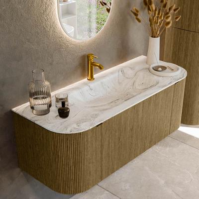 Badmeubel Mondiaz Kurve-Dlux | 120 cm cm | Meubelkleur Dusk | Wastafelkleur Glace | Solid surface | Wasbak midden spoelbak | 1 kraangat