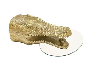 Bijzettafel WILDLIFE CROCODILE 75 cm hangende salontafel ovaal gehard glas goud - 46434