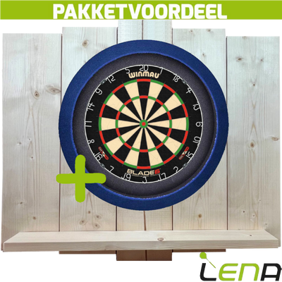 Winmau Blade 6 + Lena Dartbordverlichting Basic Blauw + Lena Wooden Wall Protector