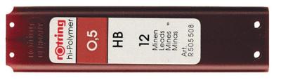 Rotring potloodstiften, 0,5 mm, HB, etui van 12 stuks