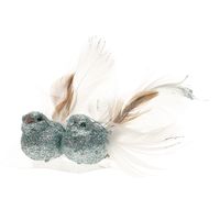 2x stuks decoratie vogels op clip glitter ijsblauw 11 cm   -