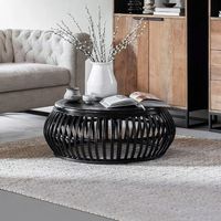 MUST Living Salontafel Positano Rotan, 90cm - Zwart - Rond