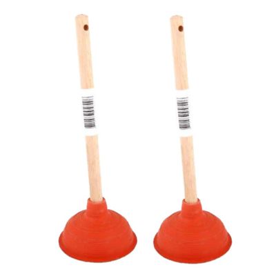 2x stuks toilet/gootsteen ontstoppers ploppers met houten steel 40 cm