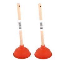 2x stuks toilet/gootsteen ontstoppers ploppers met houten steel 40 cm