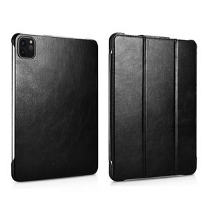 Icarer - 3-Vouw echt lederen sleepcover hoes - iPad Pro 12.9 inch (2018-2020) - Zwart