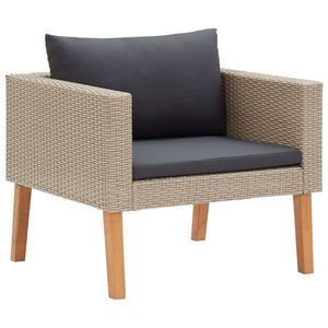 vidaXL Tuinbank eenzits met kussens poly rattan beige