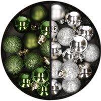 34x stuks kunststof kerstballen groen en zilver 3 cm - Kerstbal